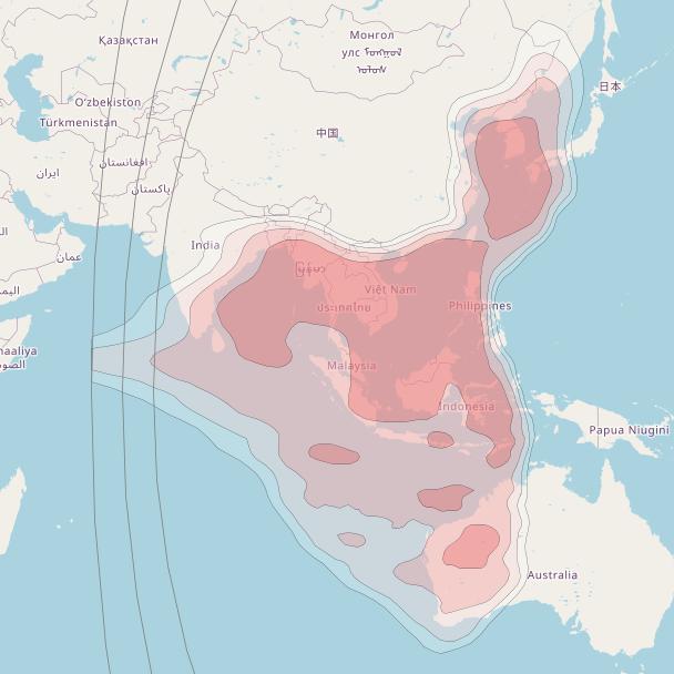 APSTAR 9 at 142° E downlink Ku-band West beam coverage map