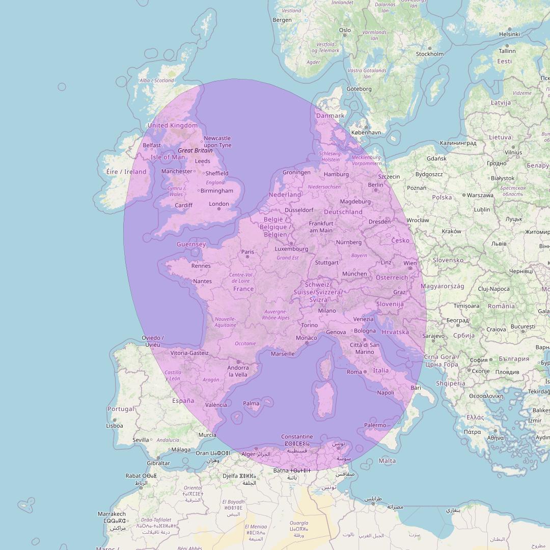 Amos 17 at 17° E downlink C-band Hub 1 beam coverage map