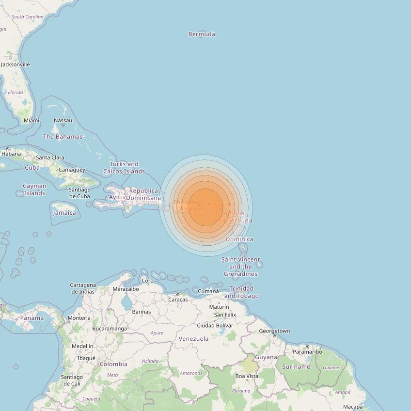 Telstar 19V at 63° W downlink Ka-band TX40 HTS Spot beam coverage map