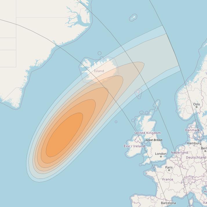 Telstar 19V at 63° W downlink Ka-band TX48 HTS Spot beam coverage map