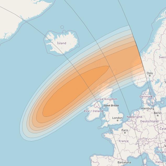 Telstar 19V at 63° W downlink Ka-band TX49 HTS Spot beam coverage map