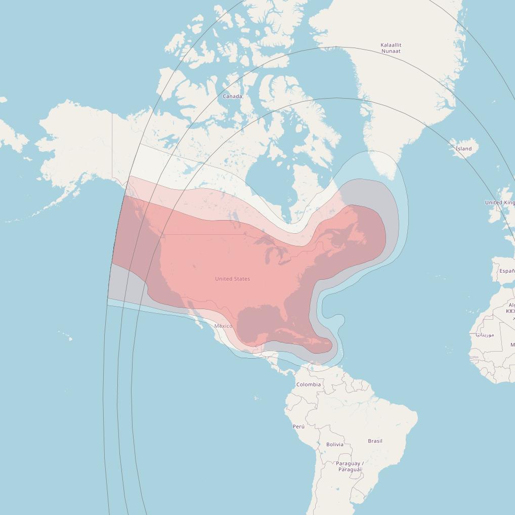 Telstar 14R at 63° W downlink Ku-band CONUS beam coverage map