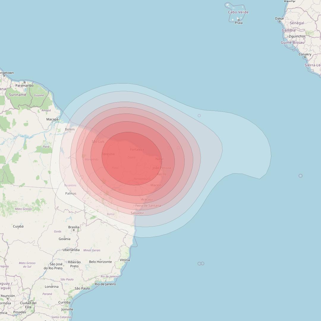 Telstar 19V at 63° W downlink Ku-band S1TX HTS Spot beam coverage map