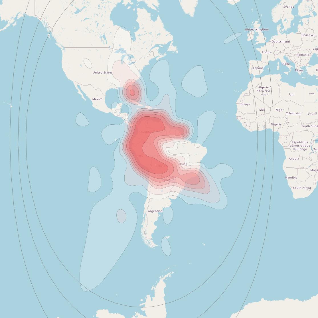 Star One C3 at 75° W downlink Ku-band Andean Vertical beam coverage map