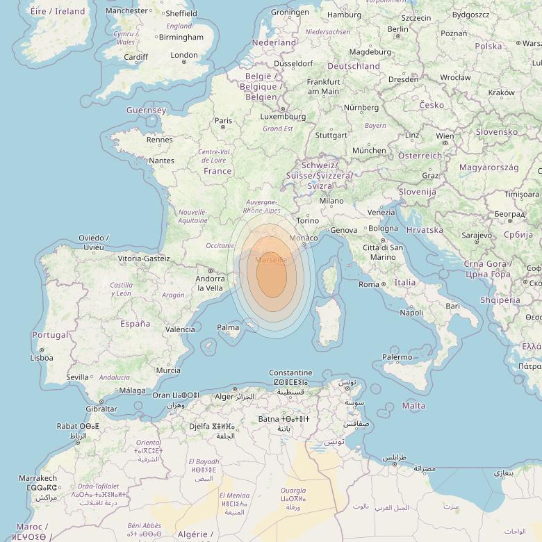 Eutelsat KA-SAT 9A at 9° E downlink Ka-band Spot 14 (GW6) beam coverage map