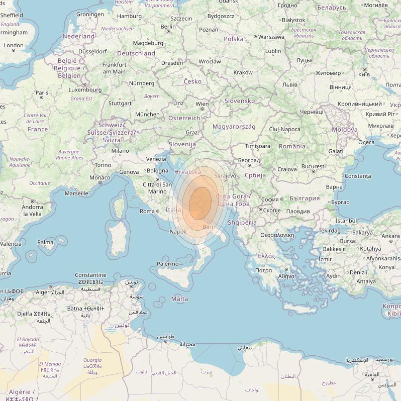 Eutelsat KA-SAT 9A at 9° E downlink Ka-band Spot 29 (GW8) beam coverage map