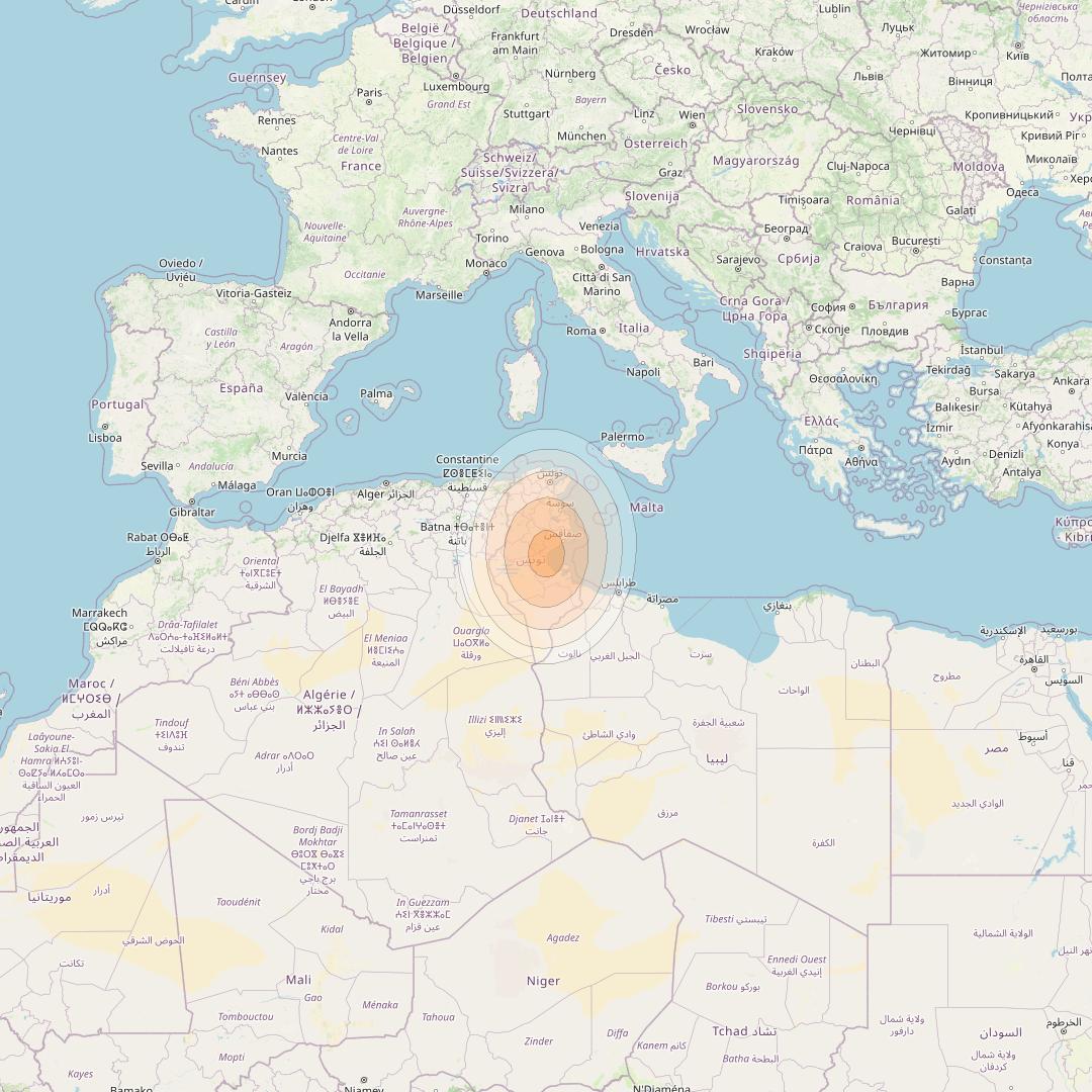 Eutelsat KA-SAT 9A at 9° E downlink Ka-band Spot 79 (GW1) beam coverage map